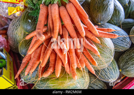 Close-up View of Carrots in Shop, Tarifa, Cádiz, Andalusia, Spain Stock Photo