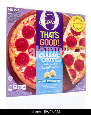 Winneconne, WI - 21 February 2019: A package of Oprah thats good classic crust with cauliflower uncured pepperoni pizza on an isolated background Stock Photo