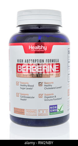 Winneconne, WI - 21 February 2019: A bottle of  Healthy Alternatives high absorption formula berberine supplement on an isolated background Stock Photo