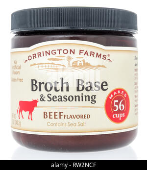 Winneconne, WI - 21 February 2019: A package of Orrington Farms broth base and seasoning beef flavored on an isolated background Stock Photo
