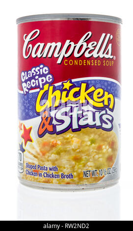 Winneconne, WI - 21 February 2019: A package of Campbells chicken and stars soup on an isolated background Stock Photo