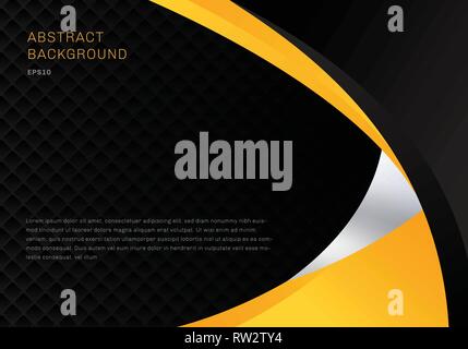 Template abstract yellow and black contrast corporate business curves background with squares pattern texture and copy space. You can use for cover br Stock Vector