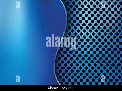 Abstract blue metallic metal background made from hexagon pattern texture with curve sheet iron. Geometric texture. Vector illustration Stock Vector