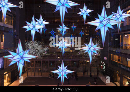 Christmas decoration inside the Time Warner Building at Columbus Circle in New York City, New York, USA Stock Photo