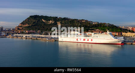 Ferry, Volcan de Tinamar, of the spanish shipping company Naviera Armas in the port of Barcelona, Catalonia, Spain Stock Photo