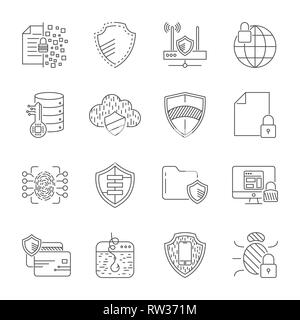 GDPR privacy policy icon set. Included the icons as security information, GDPR data protection, shield, cookies policy, compliant, personal data, padl Stock Vector