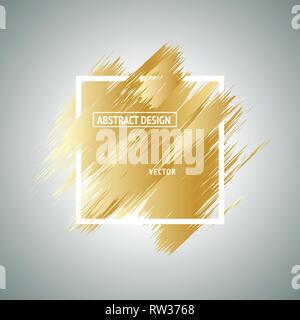 Golden brush stroke in white frame. Abstract background Stock Vector