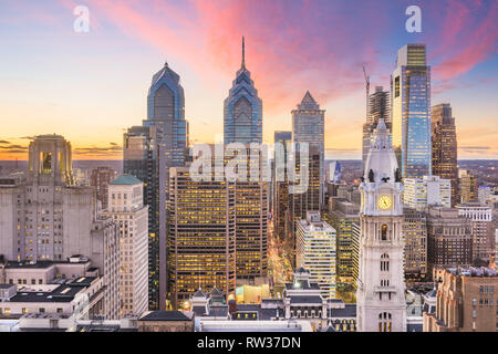 Philadelphia, Pennsylvania, USA skyline over Center City at sunset. Stock Photo