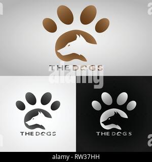 This logo shows a dog with its footprint as the background. This logo is good for use by companies or businesses. Stock Vector