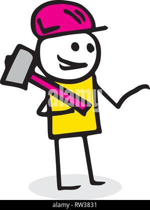 Construction worker ready to do some repairs. Freehand vector drawing. Stock Vector
