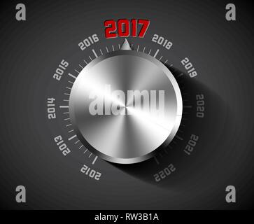 Vector 2017 New Year card for music lover with big volume chrome knob - dark version Stock Vector