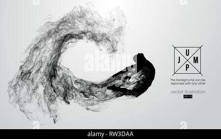 Abstract silhouette of a jumping man on the white background from particles, dust, smoke. Vector illustration Stock Vector