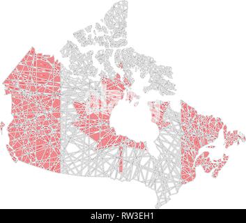 Canada map shaped on tangled textured national flag Stock Vector