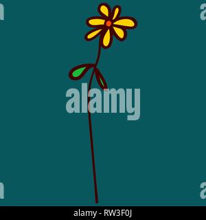 Children drawn flower in doodle style. Painted and isolated on a colored background. Vector illustration Stock Vector