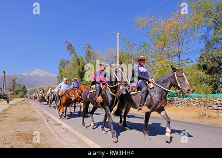 PIRQUE, SANTIAGO DE CHILE, APRIL 8, 2018: Riders at the Fiesta De Cuasimodo festival in Pirque, Chile on April 8, 2018 Stock Photo