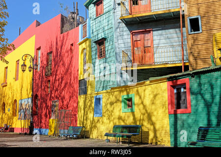 BUENOS AIRES, ARGENTINA, JUNE 18, 2018: Traditional colorful houses on Caminito street in La Boca, Buenos Aires Stock Photo