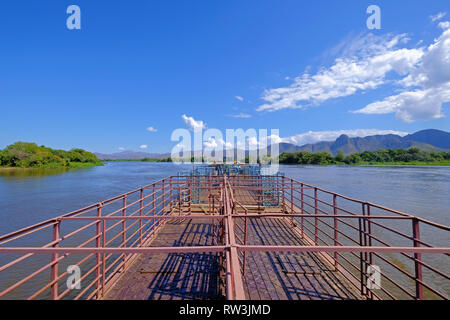 Cattle pontoon boat on Rio Paraguay river, Porto Jofre, Pantanal, Mato Grosso, Brazil, South America Stock Photo