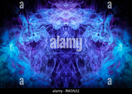 abstract fractal background . Fantasy  blue and pink smoke abstract on black background.  Stock Photo