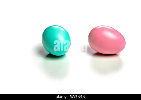 2 colorful easter eggs isolated on white background with shadows Stock Photo