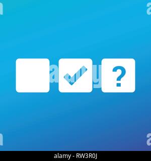 Check box blank, checkmark and Question mark, tick check mark, approval signs design. OK symbol icons in square check boxes. Check list marks, choice  Stock Vector