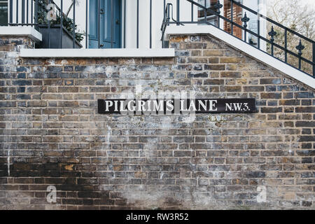 London, UK - March 2, 2019: Street name sign on The Mount, Hampstead, London. Hampstead is an affluent residential area favoured by academics, artists Stock Photo