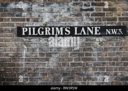 London, UK - March 2, 2019: Street name sign on The Mount, Hampstead, London. Hampstead is an affluent residential area favoured by academics, artists Stock Photo