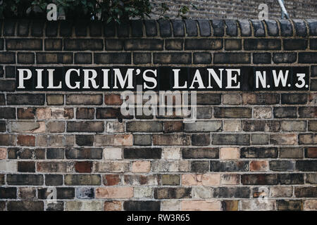 London, UK - March 2, 2019: Street name sign on The Mount, Hampstead, London. Hampstead is an affluent residential area favoured by academics, artists Stock Photo