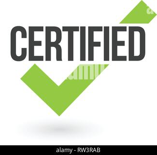 Certified green stamp with tick icon isolated on white background. Vector . Stock Vector