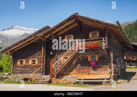 cozy wooden mountain huts at Tauer, Matreier Tauernhaus, East Tyrol, Austria Stock Photo