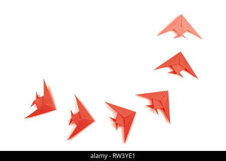 Coral origami fishes isolated on white background. Stock Photo