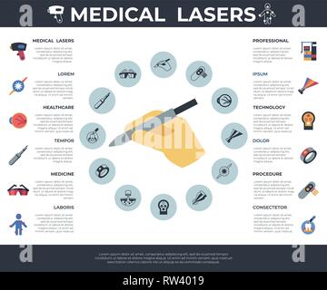 Digital vector medical lasers healthcare simple icons, flat style infographics Stock Vector