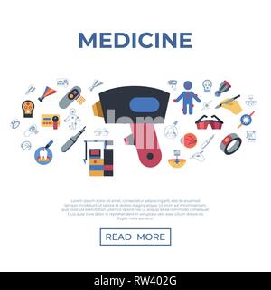 Digital vector medical lasers healthcare simple icons, flat style infographics Stock Vector