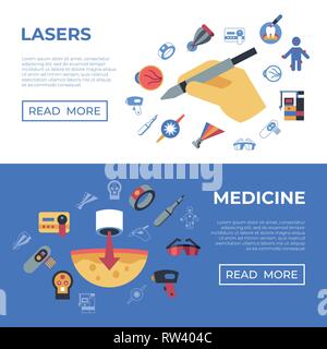 Digital vector medical lasers healthcare simple icons, flat style infographics Stock Vector