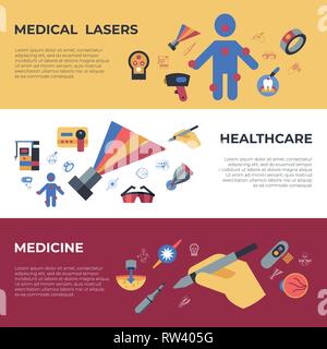 Digital vector medical lasers healthcare simple icons, flat style infographics Stock Vector