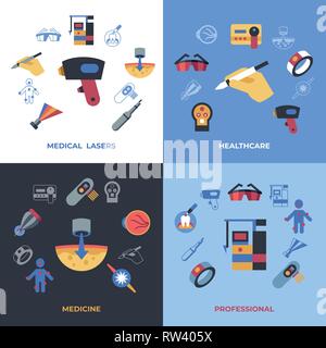 Digital vector medical lasers healthcare simple icons, flat style infographics Stock Vector