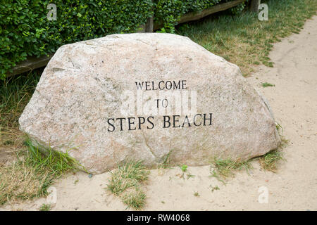 Stone at the start of Steps Beach on Nantucket Island Stock Photo