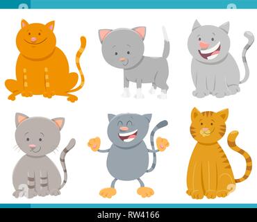 Cartoon Illustration of Cats or Kittens Comic Characters Set Stock Vector