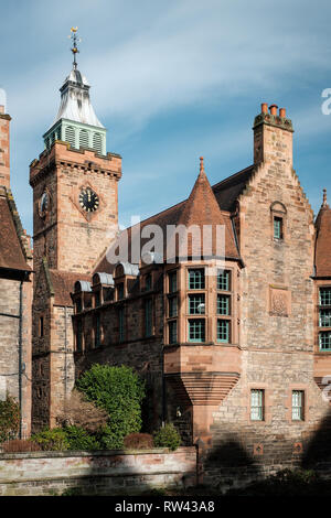 Dean Village and the clock tower viewed from across the Water of Leigh river on a sunny day in Edinburgh, Scotland Stock Photo