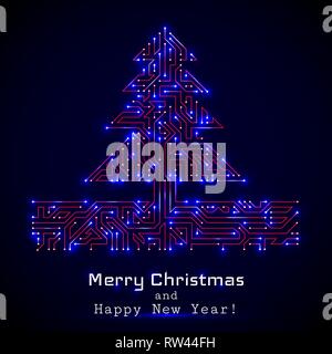 Vector christmas tree from digital electronic circuit. Stock Vector