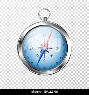 Glossy Compass with windrose on transparent background. Vector Illustration. Stock Vector