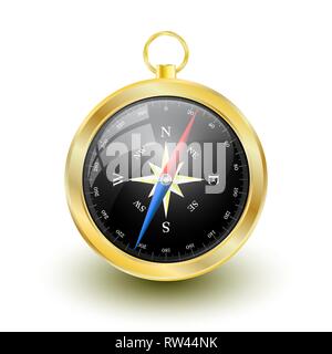 Golden Glossy Compass with windrose. Vector Illustration. Stock Vector