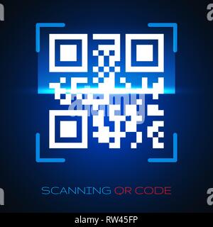 Vector QR code sample for smartphone scanning isolated on blue background. Stock Vector