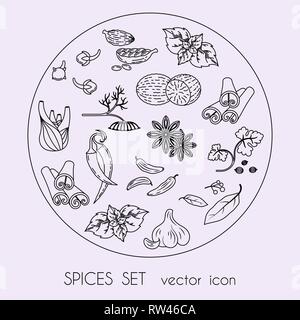 Spices set of linear icons. Vector image Stock Vector
