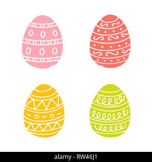 Colorful Easter eggs hand drawn icon set in doodle style. Perfect vector design elements for decorations greeting card, easter invitation, wrapping pa Stock Vector