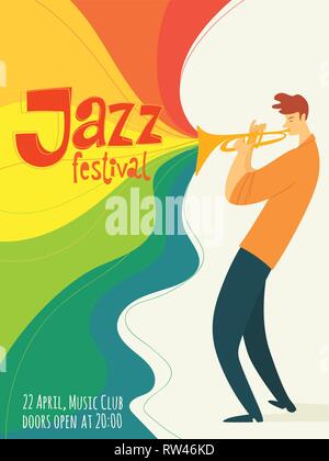 Vector jazz poster with trumpet jazz musician Stock Vector