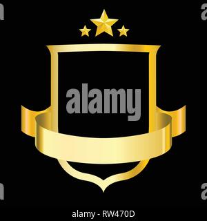 Golden shield with ribbon. Vector illustration for design Stock Vector