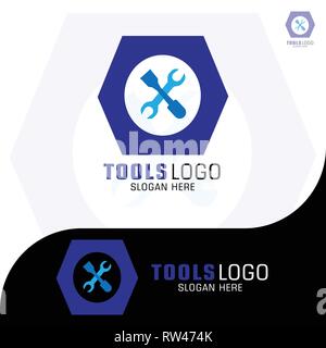 This logo has a wrench and a screwdriver. This logo is good for use by companies engaged in buying and selling tools. Stock Vector