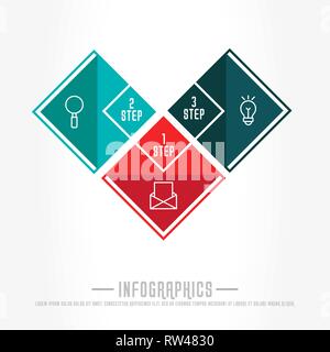 Modern 3D vector illustration. Infographic template with three elements, rhombus. Timeline step by step. Designed for business, presentations Stock Vector