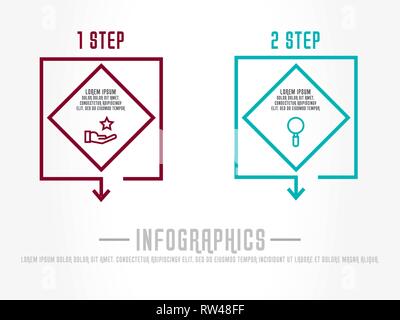 Flat line vector illustration. Infographic template with two elements, quadrilaterals with icons. Designed for business, presentations, web design Stock Vector