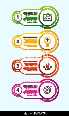 Modern vector illustration. Infographic template with four elements, circles and text. Step by step. Designed for business, presentations, web design Stock Vector